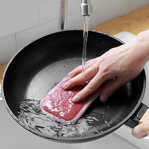 Image of 4 Pack Kitchen Scrub Sponge Dual Action Washing Up Cleaner Heavy Duty Scouring Pads Household Cleaning Wash Cloth (4)