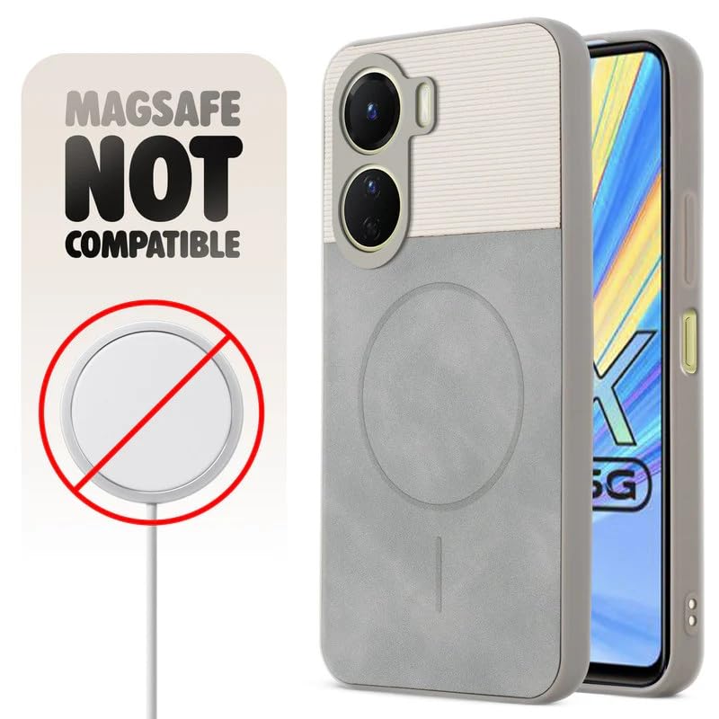 Image of Bintage Mac Safe Design Hard Slim Back Case | Soft Border Camera Protect | Dual PU Leather Finish Back Cover Compatible for Vivo Y31 2020 - White & Grey
