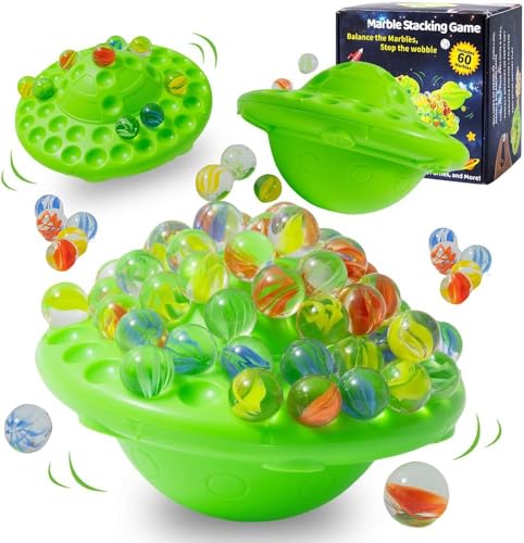 Vibbang Balance Glass Marbles for Kids, Marble Stacking Game for Kids, Funny Marble Run Toys, Colourful Marble Games with 60 Marbles, Single Player and Team Mode Strategy, Party Kid Gifts