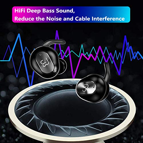 Wireless Earbuds,Bluetooth Headphones 5.0 Deep Bass HiFi Stereo Sound Earphones 16H Playtime with Charging Case and Built in Mic for Sports Running (Black) - Thumbnail 2