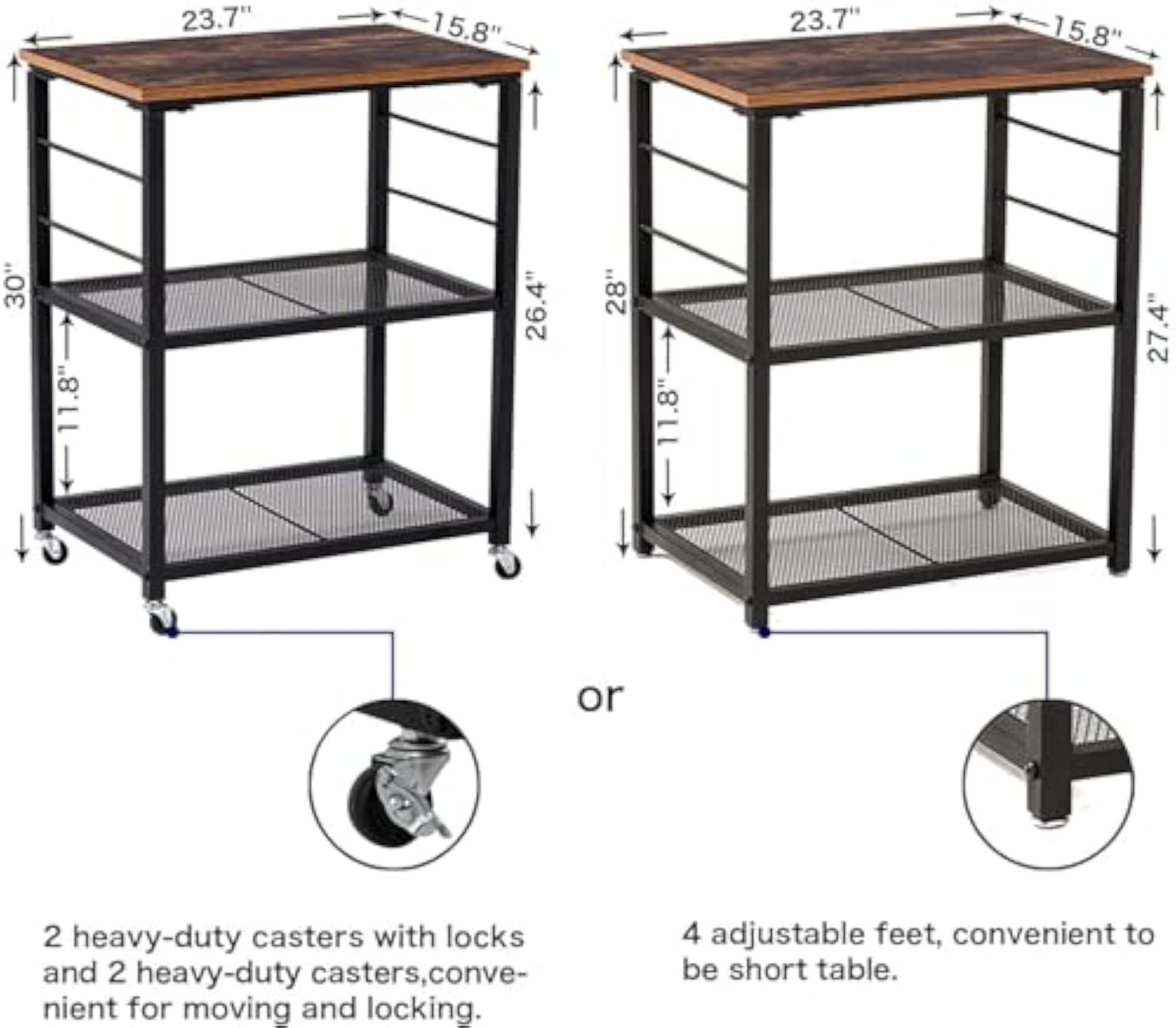 Space Saving Home Decor Storage Cart, 3-Tier Utility Cart