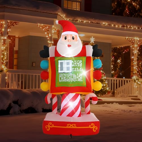 HZGDEJTG 7FT Santa Claus Countdown Sign with Built-in LED Lights Suitable for Christmas Lawns Gardens and Courtyards Outdoor Inflatable Decorations