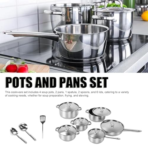 Blaihild Stainless Steel Cookware Set 15 Piece with 6.89 to 9.84 Inch Pots Pans for Gas Induction Cool Touch Handles Tight Lids 20% Faster Cooking Family Meals RV Apartments - Image 2
