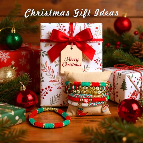 Image of Redtwo Christmas Beads for Bracelets, 3000 Pcs Clay Beads Bracelat Making kit Golden Beads Christmas Crafts Decorations Charms for Jewelry Making, Gifts for Teen Girls Age 6-12