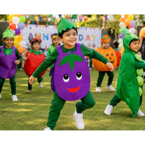 Image of Raj Costume Kids Mango Fruit Costume Apron with Cap for Boys & Girls | Cute Yellow Cutout Fancy Dress | Soft Felt Fabric | Role Play Outfit