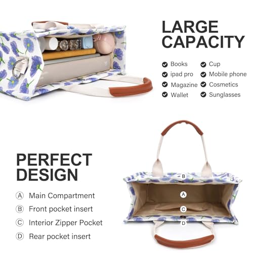 Image of Canvas Tote Bag for Women with Pockets Crossbody Bag Tote Shoulder Handbags Casual Work Bags Everything Tote Bag