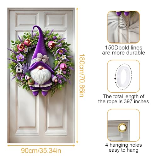 Image of Purple Spring Gnome Door Cover 35x71in Lavender Floral