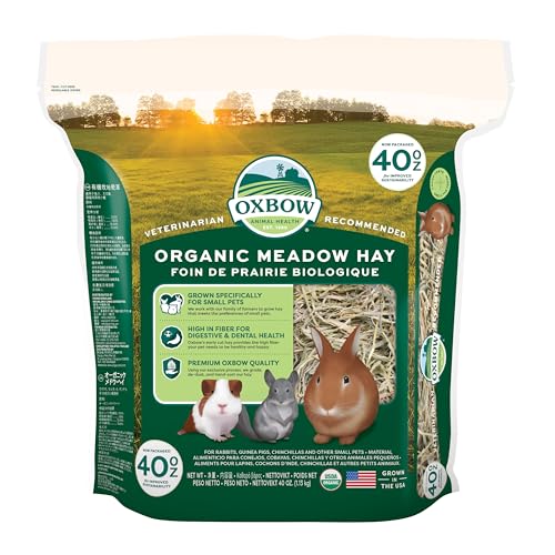Oxbow Organic Meadow Hay, Guinea Pig & Rabbit Hay, Small Pet Bunny Supplies, All Natural Grass for Guinea Pig, Bunny, Chinchilla & Hamster, Rabbit Supplies for Bunnies, 40 oz Bag