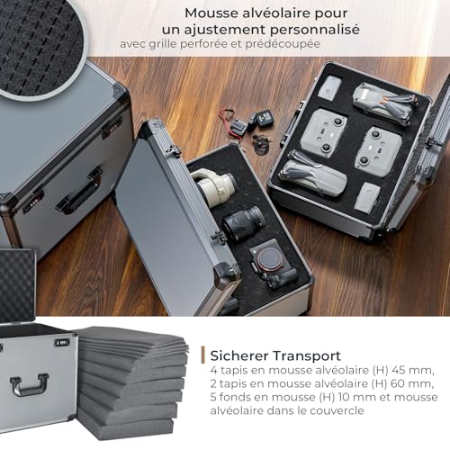 HMF 14422-02 Valise pour Appareil Photo en Aluminium, Mallette Miniature avec Mousse prédécoupée | 46 x 33 x 41 cm – vue 3