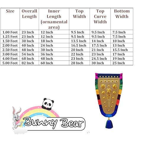 Image of BUNNY BEAR | 1.00 Feet(31 CM) Kerala Nettipattam Wall Hanging | Gold Plated Elephant Caparison | Traditional Kerala Handicraft Decorative Art for Home, Pooja Room & Gift Decor