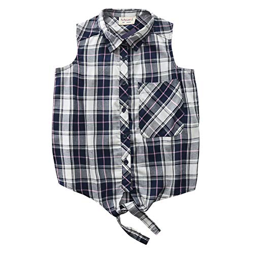 Image of Little Big Girls Sleeveless Woven Plaid Button Down Shirts with Collar Red Black Navy Color