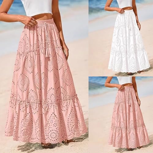 HGps8w Elegant Embroidered Lace Eyelet Maxi Skirt for Women 2025 Hollow Out High Waisted A-Line Boho Beach Skirt2