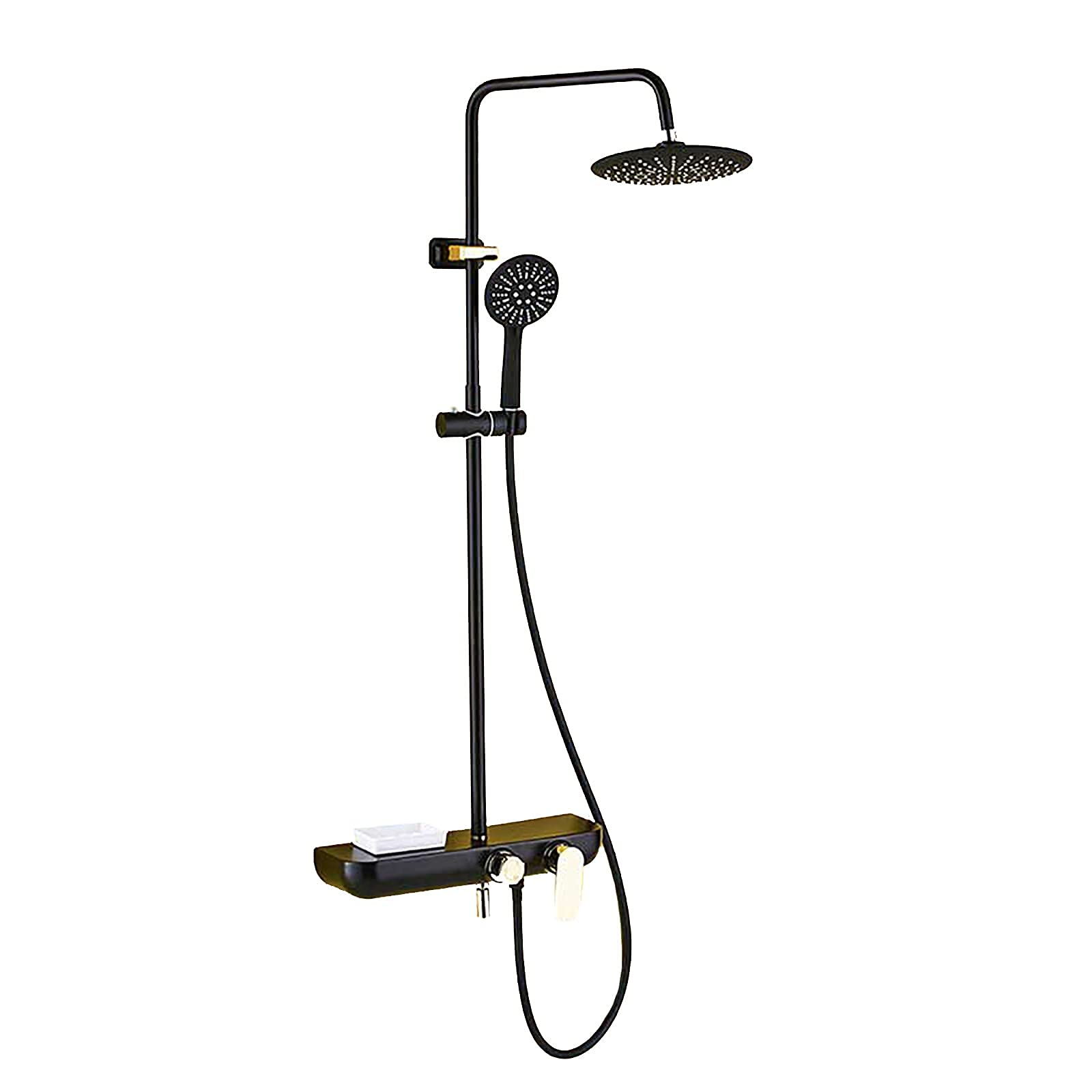 OZBMA Shower System with Tub Spout Faucet Set Wall Mount Single Handle Rainfall Head Handheld Sprayer Set, Height Adjustable,White (Black A)