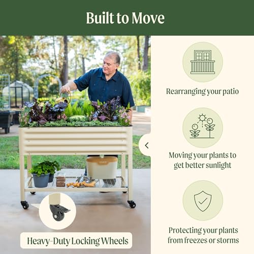 Image of Rolling Elevated Raised Garden Bed-V Series, 2' x 6' Garden Beds with Legs & Storage Rack for Patio & Porch, 1000 Lbs Weight Capacity, Outdoor Planter Box for Vegetables Flower Herbs, Pearl White