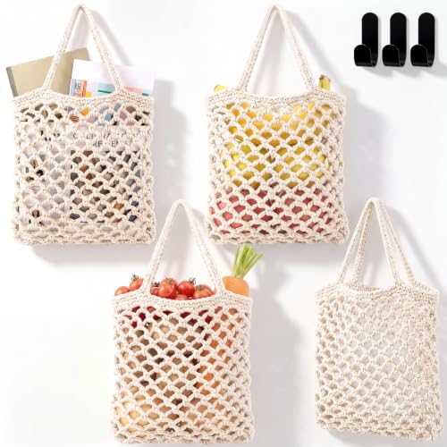 Image of Honeydak 3 Hanging Baskets, White, Mesh, Cotton Rope