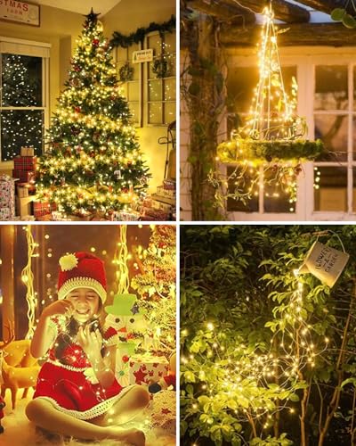 YIFMOO 2M 200LED Lichterschweif mit Strom, 8 Modi Lichterbündel mit Timer, Wasserfall Lichterkette mit Fernbedienung, LED Weihnachtsbeleuchtung für Weihnachten Balkon Garten Innen Außen Deko, Warmweiß