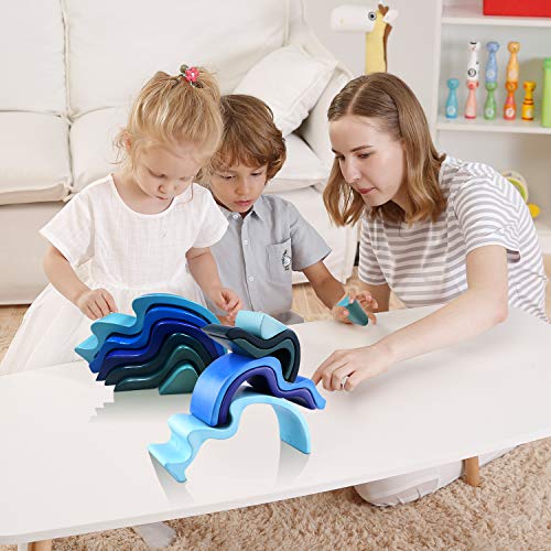 image for Lewo Wooden Rainbow Stacker Stacking Game Nesting Puzzle Blocks Montes