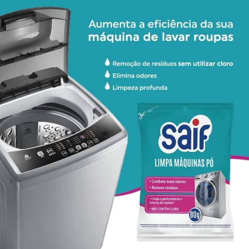 Limpa Máquinas De Lavar Em Pó Saif 80G, Saif, Higienizador De Máquina De Lavar Roupa, Azul Turquesa, Limpa As Partes Externa E Interna Do Tambor, Facilitando Sua Vida, Maximizando Toda Limpeza #1