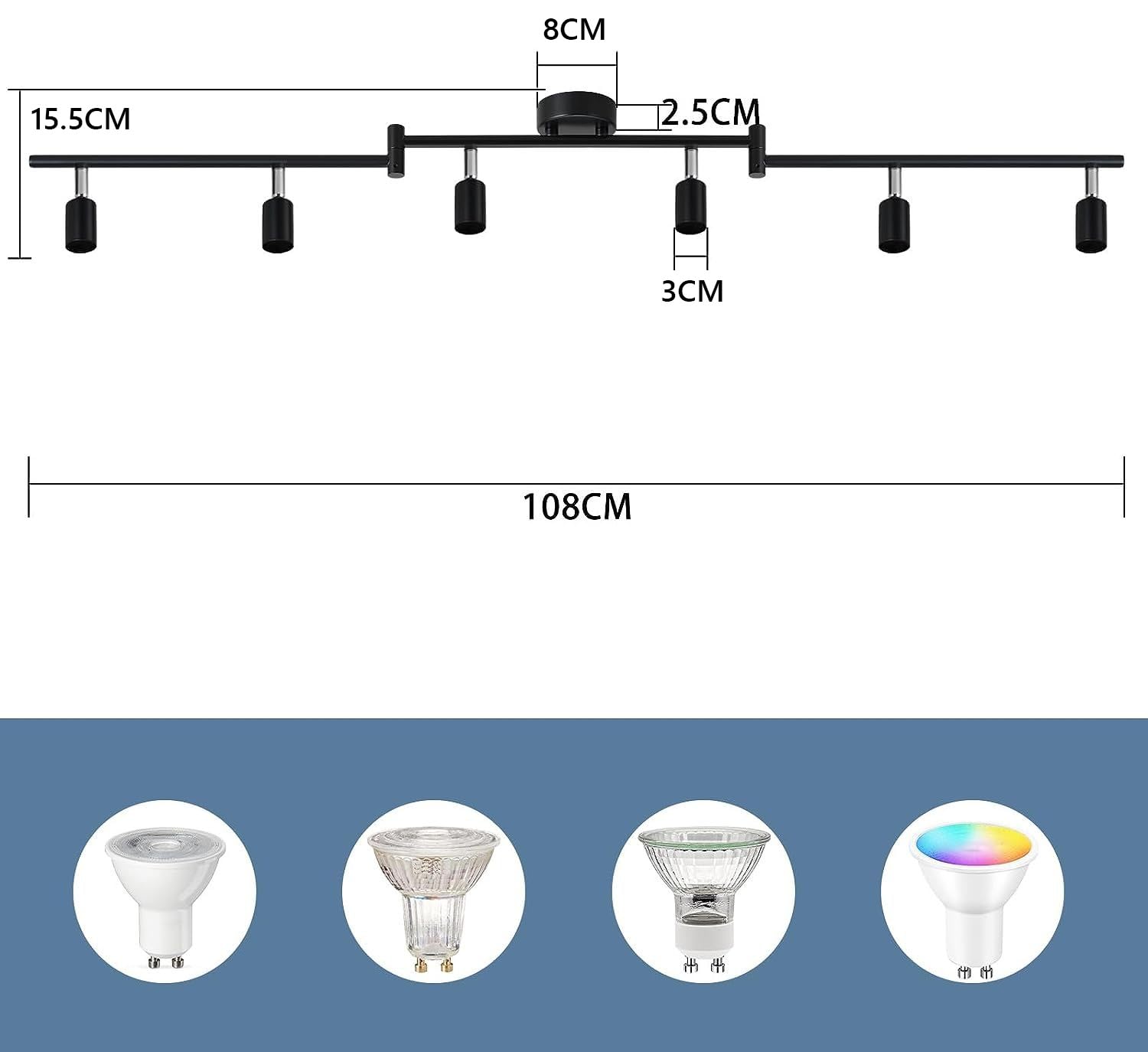 Glitzerlife Foco de Techo LED Lámpara de Techo Giratorio 350° Foco de Techo | GU10 Metal Níquel Lámpara Salón Moderna Para Dormitorio Cocina Comedor Pasillo Sin Bombilla