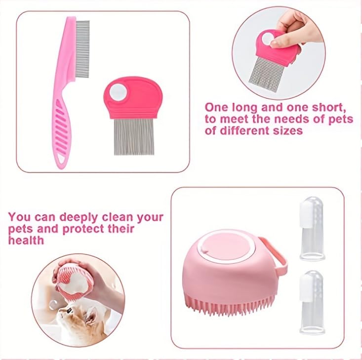 Cosyhomes 8 Pack Cat Grooming Kit,Dog Grooming Brush Soft Slicker Brush,Cat Brush for Shedding,Pet Grooming Brush,Pin,Flea Comb,Nail Clippers,File Professional Pet Grooming Set for Dog and Cat (Pink) - Image 3