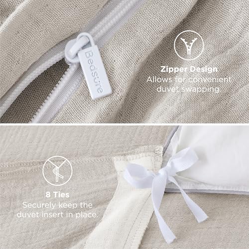 Image of Bedsure Muslin Duvet Cover Queen Size - Cotton Blend Viscose Derived from Bamboo, Cooling Duvet Cover, PureWoven Ultra-Soft & Breathable Bedding Set for All Seasons (Oat Milk, 90 inchx90 inch)