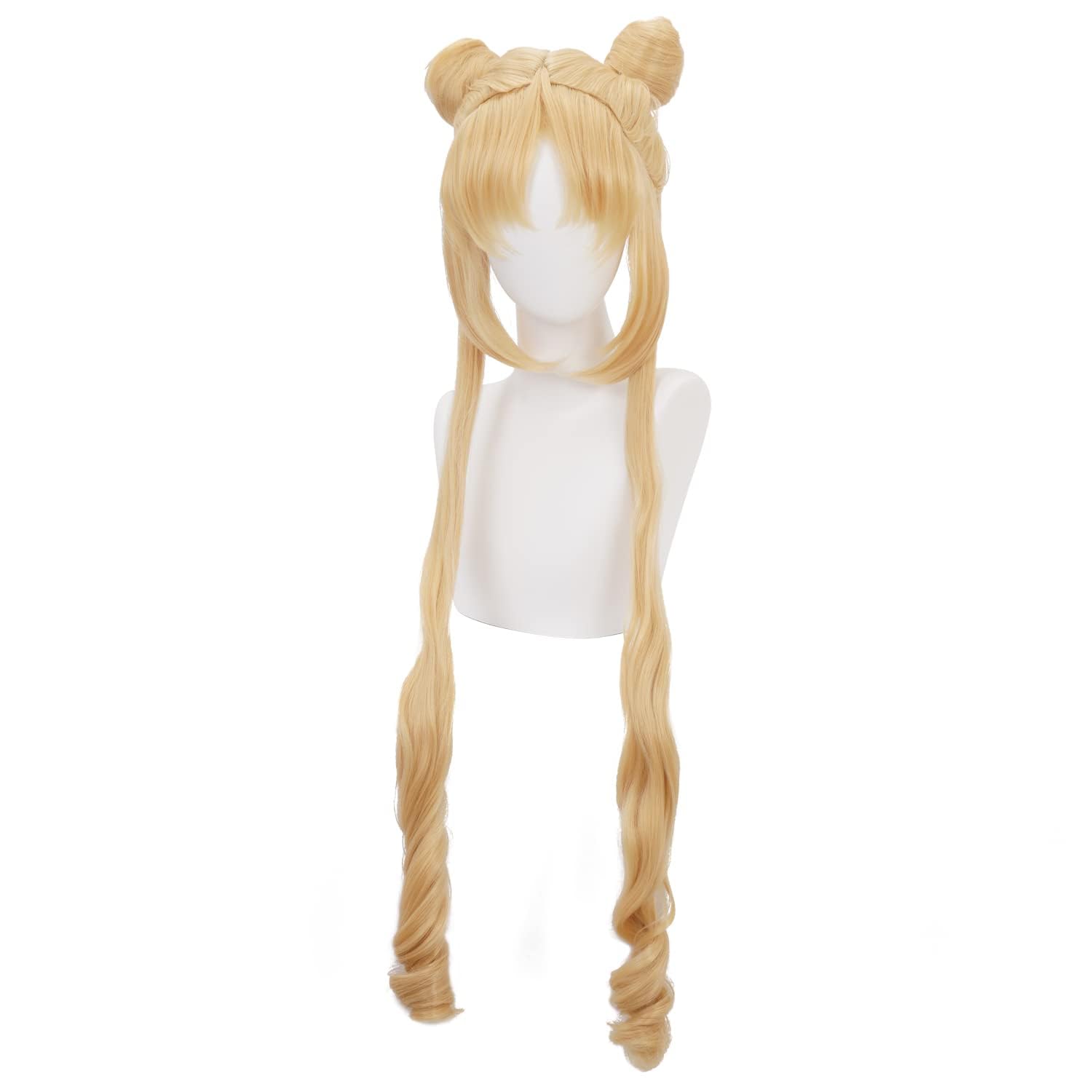 Blonde Wave Double Ponytail Wig with Two Little Buns Heart-shaped Bangs Long Costume Hairs for Women Halloween Cos Anime Party