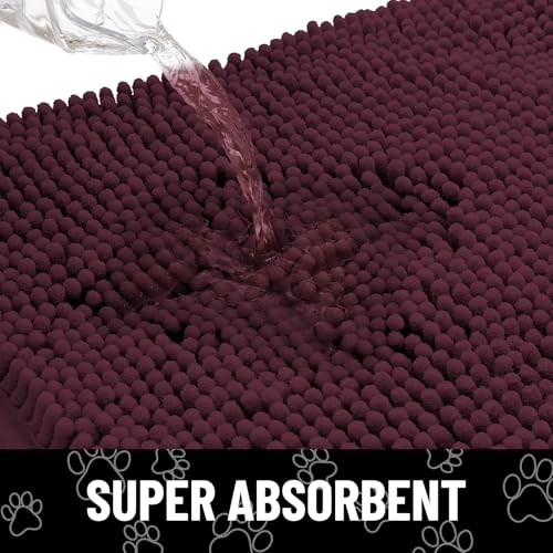 Image of Smiry Dog Door Mat for Muddy Paws, Absorbent Dirt Trapper Non Slip Quick Dry Washable Chenille Mat for Mud Dogs, Entry Rug for Indoor and Outdoor (36x24 Inches, Russet and Black)