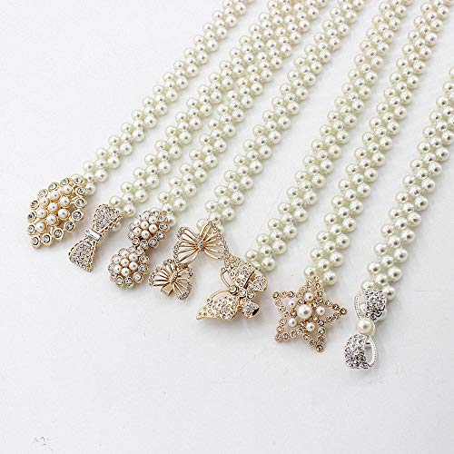 Women Stretch Pearl Belt,Rhinestones Interlocking Buckle Dress Elastic Waist Belts for Party Dress and Wedding Dresses Sash4