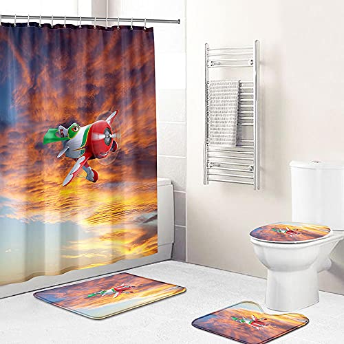 ZDDWLDL 4-Teilig Duschvorhang Set Mit Rutschfesten Teppichen Toilettendeckel Und Badematte Wasserdicht Farbfest Schimmel… – Bild 3