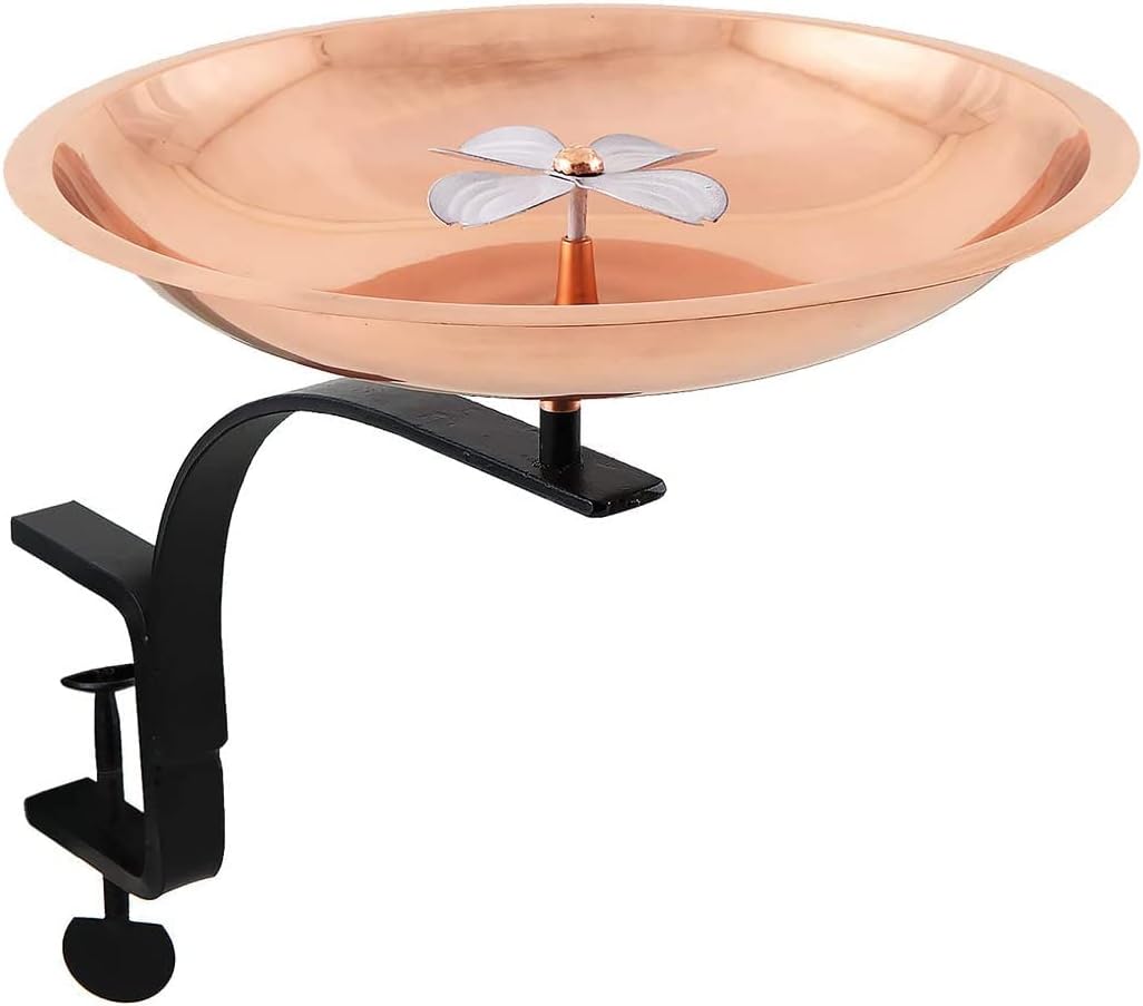 BB-08-RM Dogwood Rail Mount Bracket Birdbath, Copper Plated and Colored Patina Finish, Black