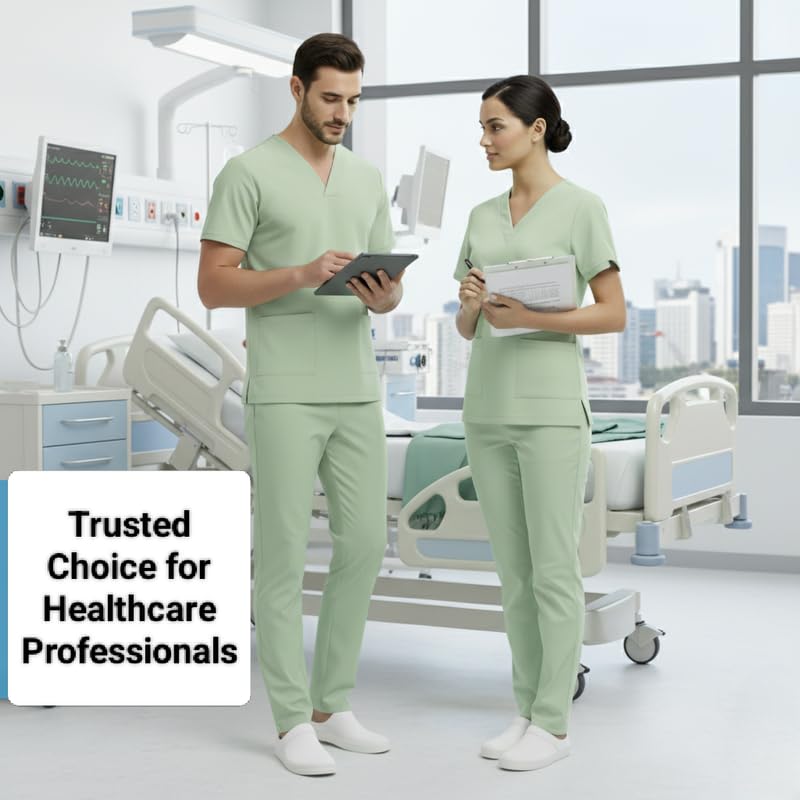 Image of TrendyUniform Unisex Regular Fit Polyester Cotton Scrub Suit for Componder| V-Neck Top and Drawstring Pant |Half Sleeves Hospital Uniform for Doctors, Nurses and Dentist, OT