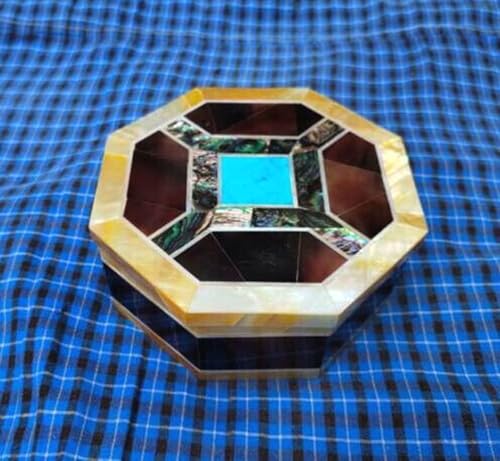 Joyero octágono de mármol de 8 x 8 pulgadas, aspecto real, caja de accesorios de trabajo para el hogar y la oficina