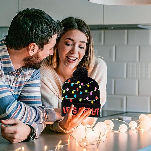 Natal com luzes LED, gorro malha iluminado, Headwear colorido piscando dos chapéus do Natal, favores