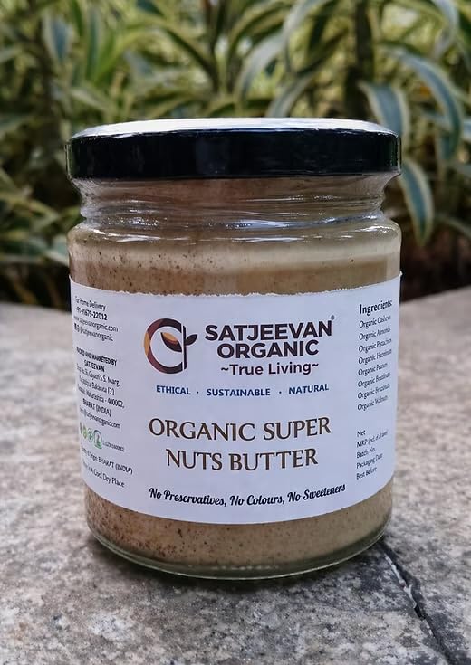 Satjeevan Super Nuts Butter 200g | Blend of 8 Nuts – Cashew, Almond, Pistachio, Hazelnut, Pecan, Macadamia, Brazil Nut & Pine Nut | Unsweetened, No Preservatives, No Added Sugar