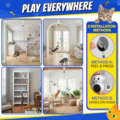 Image of Interactive Cat Toys for Indoor Cats - Automatic Laser Cat Toys, Flying Bird Feather Cat Wand Toy, Best Kitten & Adult Cat Enrichment Stimulation Toy Hanging Electric Kitty Toys for Bored Cats (Beige)