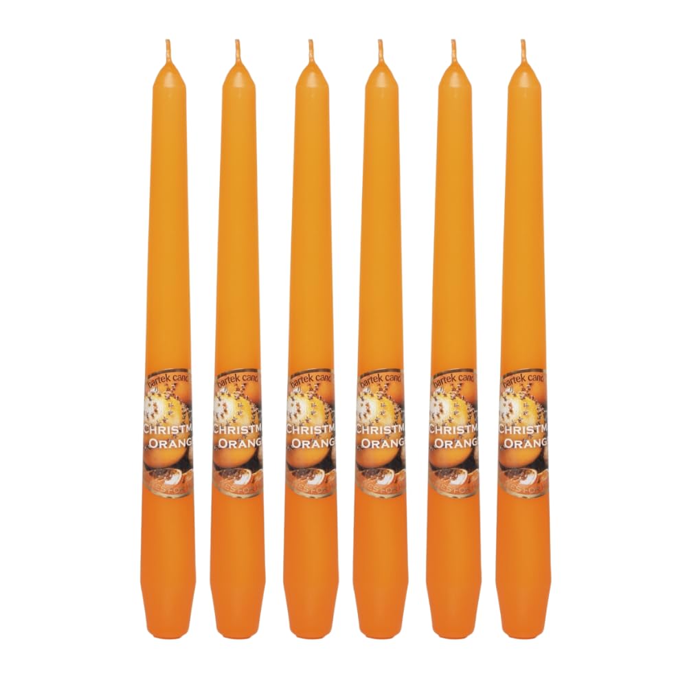 Dekohelden24 Velas aromáticas con aroma de naranja canela, 6 unidades, aroma de Navidad naranja en naranja, tamaño: H/Ø aprox. 25 x 2 cm, 60 gr