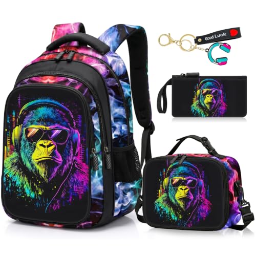 FABUVIEW Mochila infantil para meninos - Mochila para meninos para mochilas escolares para estudantes do ensino médio, Gorilla01-conjunto