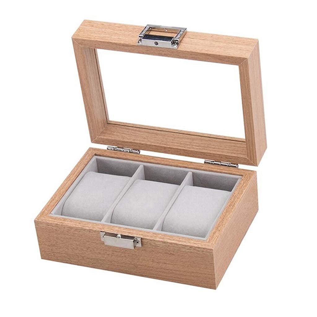 Boîte de montre en bois de rangement avec présentoir horloge et bijoux