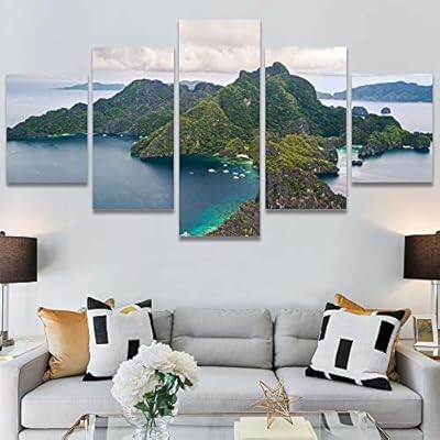 SIGNWIN 5 Panel Canvas Wall Art Coastal Scenery...