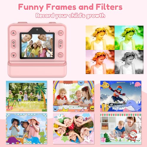 Kids Camera Instant Print, Instant Camera with 1080P Videos,Selfie instant print camera with 3 Rolls Print Paper & 32GB SD Cards, Christmas Birthday Gifts for Girls Age 3-12 (Pink) - Image 4