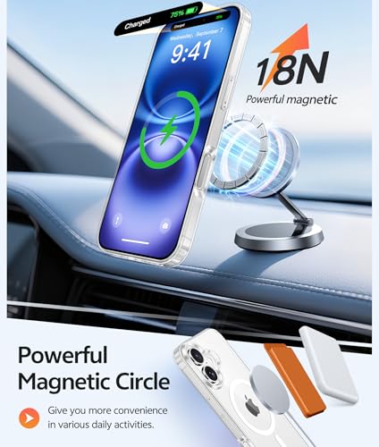 Image of FNTCASE for iPhone 16 Plus Case: [Compatible with Magsafe] [Screen Protector] Anti Yellowing Transparent Clear Magnetic Phone Cover - Military Grade Shockproof Drop Proof Protective Cases - Clear