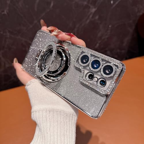 For Galaxy S24 FE �p �P�[�X MagSafe�Ή� 360°��]�X�^���h �c�����Ή� ���^ �\�t�g TPU �d�C���b�L ���H �X�}�z�P�[�X �ϏՌ� �M�����N�V�[ S24 FE �J�o�[ �}�O�Z�[�t�Ή� �����O �}�O�l�b�g���� ������� �y�� 
