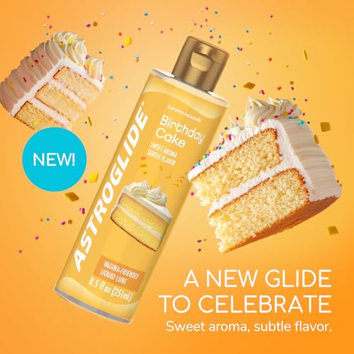Image of ASTROGLIDE Cake Flavored Personal Lubricant, Hypoallergenic, 8.5 Fl Oz | Cake flavored water-based lube with delicious taste. Hypoallergenic, vaginal-safe, condom-compatible, silky smooth pleasure.