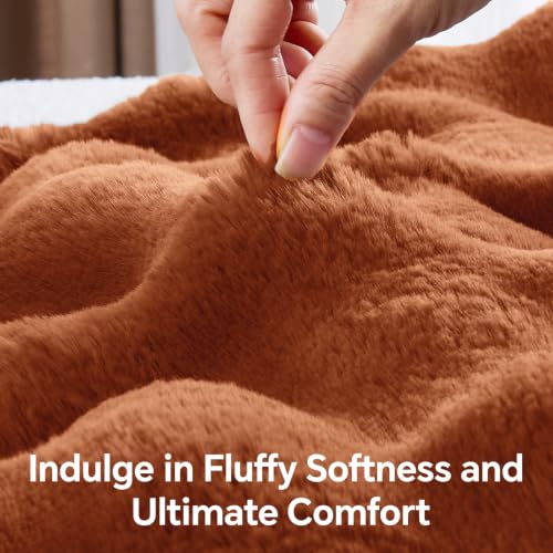 Image of BEDELITE Faux Fur Throw Bubble Blanket for Couch, 50 inch x 60 inch, Burnt Orange