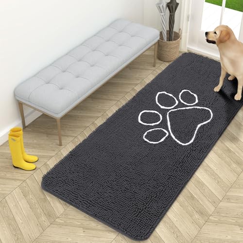 OLANLY Dog Door Mat for Muddy Paws 59x24, Paw Print Design Chenille Mud Mat