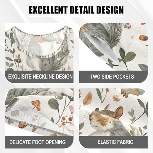 ALAZA Squirrel Blossom Leaf Branch Pajamas Short Sleeve 2 Piece Sleepwear Top and Bottom Pajama Set Unisex4