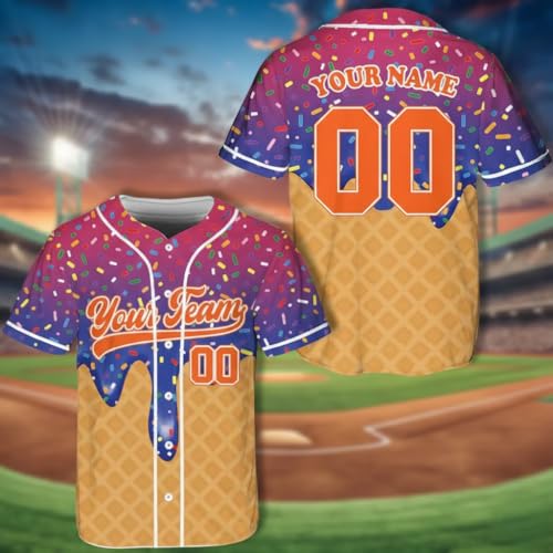 Personalizada camiseta de béisbol con helado en espiral para hombres, uniforme deportivo personalizado con botones estilo waffle cone miniatura 2