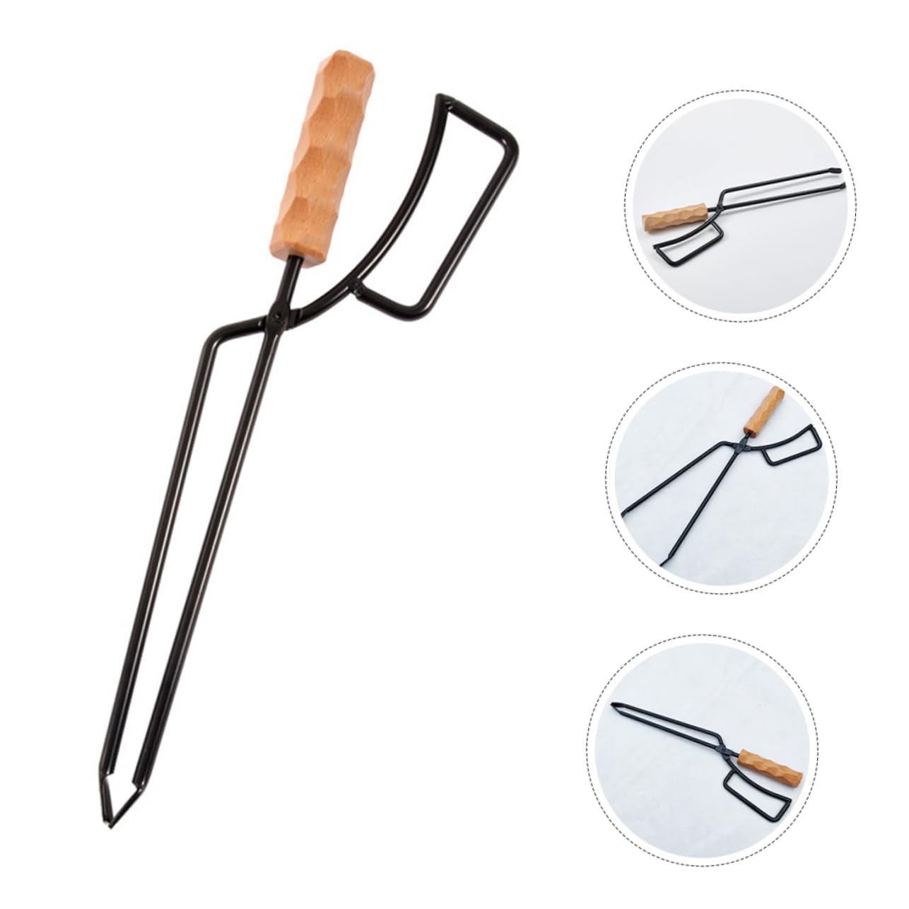 PRETYZOOM Pinze per Barbecue da Esterno in Ferro e Legno Manico Spesso, Utensile per Spostare Legna per Stufa da Interno e Parchi