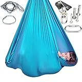 Sensory Swing Indoor + 360° Swivel Hanger Hardware, Double-Layer Lycra Hammock Swings for Kids to Play & Calm, Hanging Therapy Swing for Autism Child with Special Needs