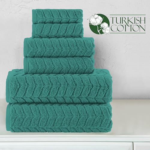 Image of Elegant Comfort Luxury 6-Piece 100% Turkish Cotton Jacquard Braided Textured Premium Hotel Quality Towel Set- Soft and Absorbent, Includes 2 Bath Towels, 2 Hand Towels and 2 Washcloths, Turquoise
